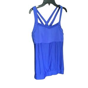 Large Blue Athleta Crunch & Punch Strappy Racerback Tank Shelf  Bra